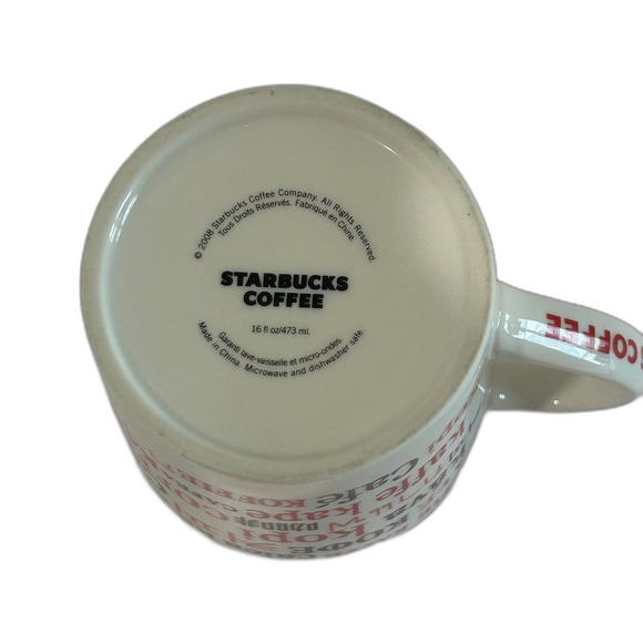 Starbucks Ceramic Mug 16oz 2008 International Languages “kaffe kale” Coffee Cup - Picture 9 of 10